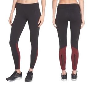 NEW! ZELLA Gossip Full Length Leggings Ankle Zippers Black Burgundy Size Medium